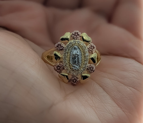 Plated Tri-Color Virgin Mary Ring