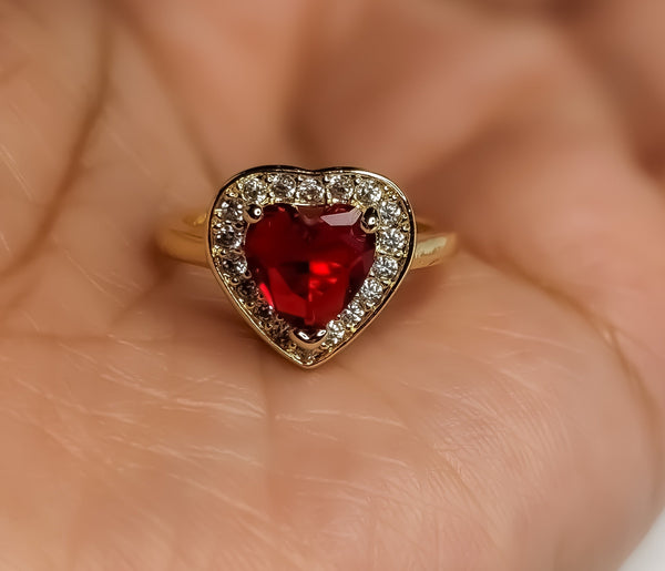 Plated Adjustable Red Heart Ring