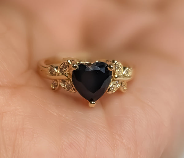 Plated Black Heart with Butterfly Ring