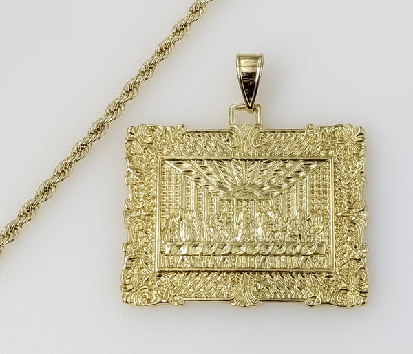 Plated The Last Supper Portrait Pendant 3mm Rope/Braided Chain Necklace