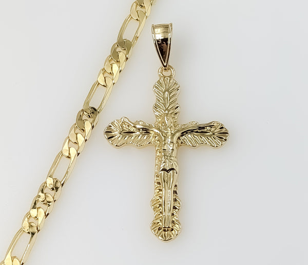 Plated Cross 5mm Figaro Chain Necklace