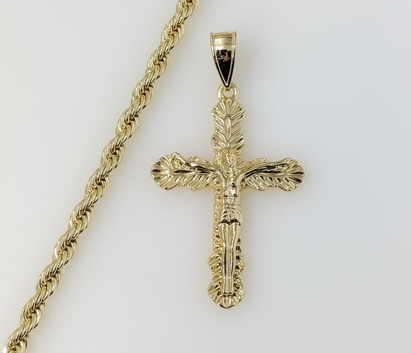Plated Cross 4mm Rope/Braided Chain Necklace