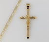 Plated Cross 4mm 14K Diamond Cut Figaro Chain Necklace