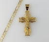 Plated Cross 4mm 14K Diamond Cut Figaro Chain Necklace