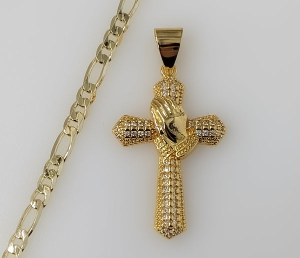 Plated Cross 4mm Figaro Chain Necklace