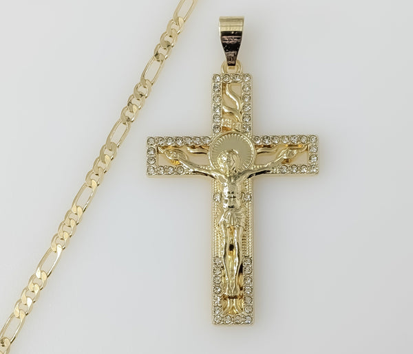 Plated Cross 3mm Figaro Chain Necklace