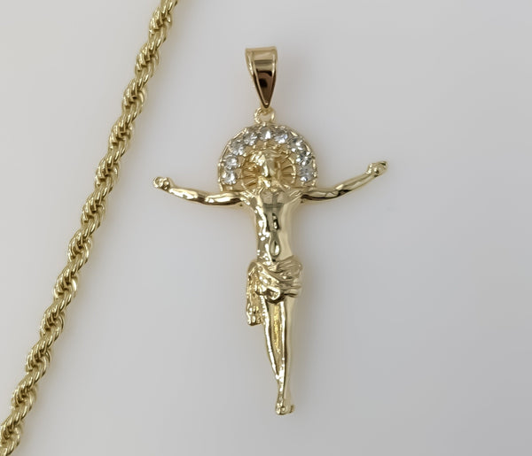 Plated Cross 4mm Rope/Braided Chain Necklace