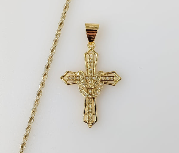 Plated Cross 2mm Rope/Braided Chain Necklace