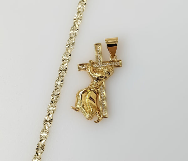 Plated Jesus Carrying Cross 4mm Star Chain Necklace