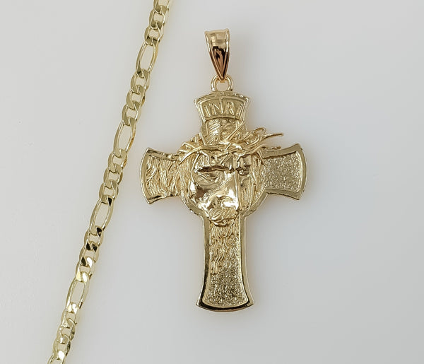 Plated Cross 4mm Figaro Chain Necklace