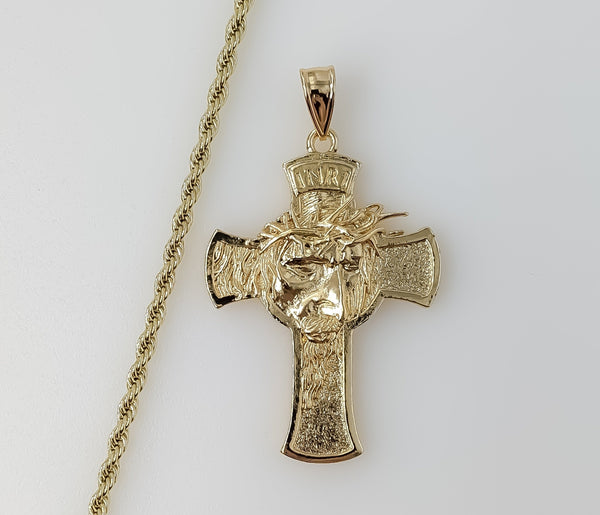 Plated Cross 3mm Rope/Braided Chain Necklace
