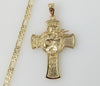 Plated Cross 4mm 14K Diamond Cut Figaro Chain Necklace