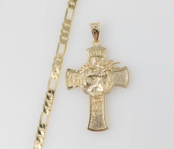 Plated Cross 5mm Figaro Chain Necklace