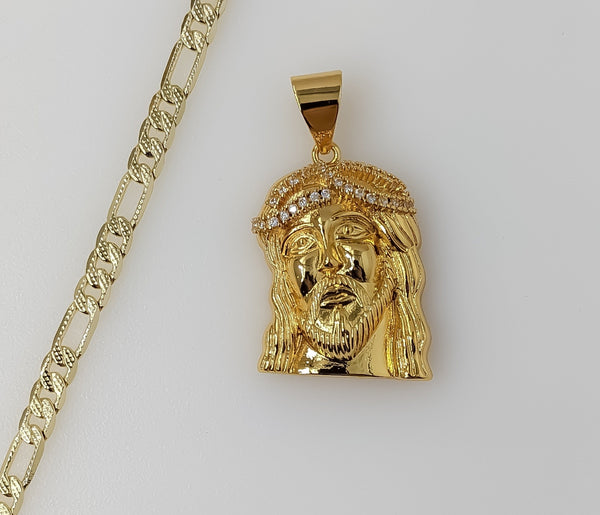 Plated Jesus 4mm 14K Diamond Cut Figaro Chain Necklace