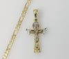 Plated Tri-Color Cross 4mm 14K Diamond Cut Figaro Chain Necklace