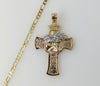 Plated Tri-Color Cross 3mm Figaro Chain Necklace