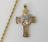 Plated Tri-Color Cross 4mm Rope/Braided Chain Necklace