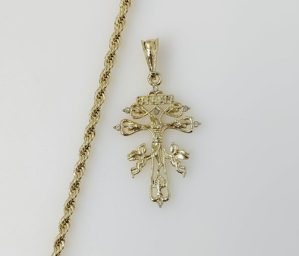 Plated Holy Cross of Caravaca 4mm Rope/Braided Chain Necklace