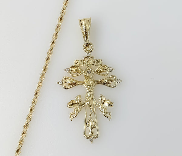 Plated Holy Cross of Caravaca 2mm Rope/Braided Chain Necklace