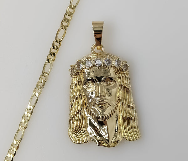 Plated Large Jesus 4mm Figaro Chain Necklace