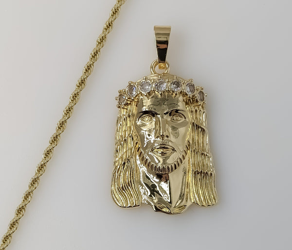 Plated Large Jesus 3mm Rope/Braided Chain Necklace