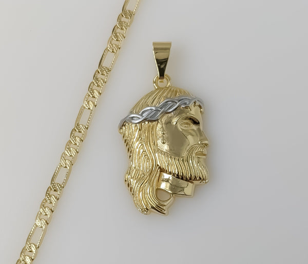 Plated Multicolor Jesus 4mm 14K Diamond Cut Figaro Chain Necklace