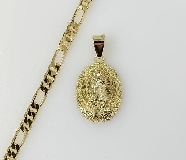 Plated Virgin Mary 5mm Figaro Chain Necklace