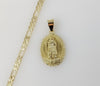 Plated Virgin Mary 4mm 14K Diamond Cut Figaro Chain Necklace