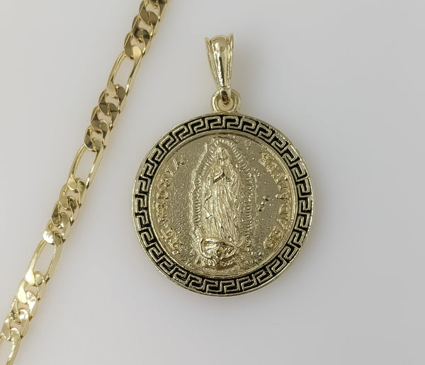 Plated Multicolor Virgin Mary 5mm Figaro Chain Necklace