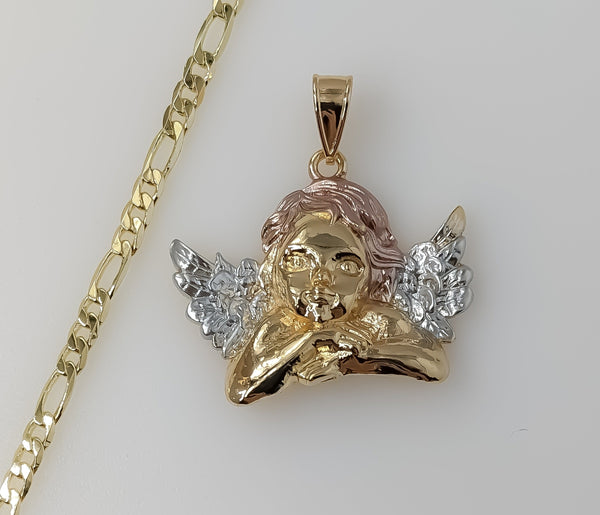 Plated Tri-Color Angel 4mm Figaro Chain Necklace
