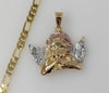 Plated Tri-Color Large Angel 5mm Figaro Chain Necklace