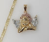 Plated Tri-Color Large Angel 4mm 14K Diamond Cut Figaro Chain Necklace
