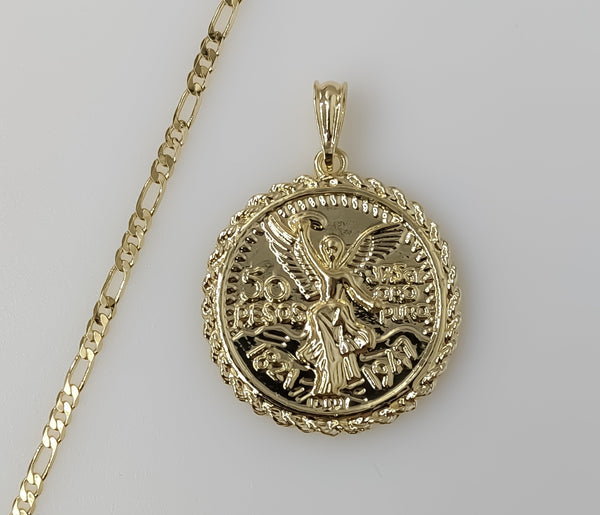 Plated Mexican Centenario 3mm Figaro Chain Necklace
