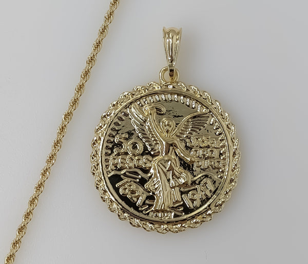 Plated Mexican Centenario 2mm Rope/Braided Chain Necklace