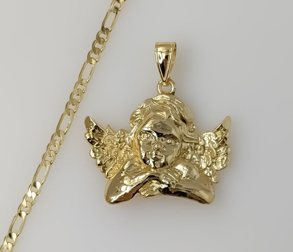 Plated Large Angel 3mm Figaro Chain Necklace