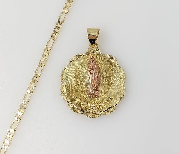 Plated Multicolor Virgin Mary 3mm Figaro Chain Necklace