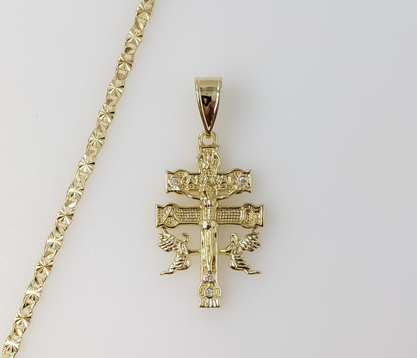 Plated Holy Cross of Caravaca 3mm Star Chain Necklace