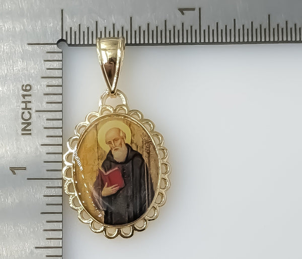 Plated Saint Benedict Pendant Optional 14K 2.5mm-3mm Rope Chain Necklace