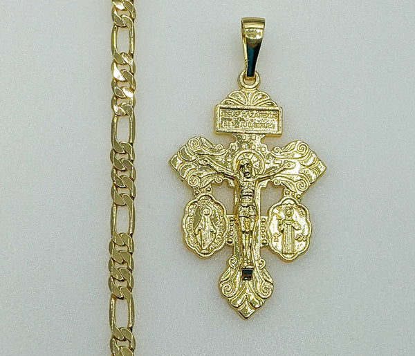 Plated Cross 5mm Figaro Chain Necklace