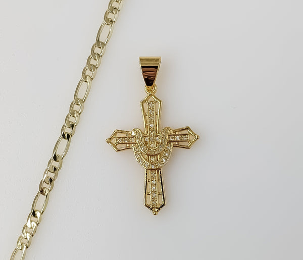Plated Cross 4mm Figaro Chain Necklace