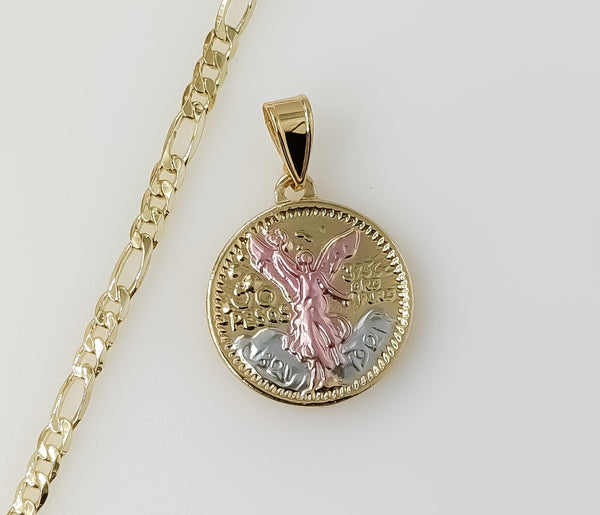 Plated Tri-Color Mexican Centenario 4mm Figaro Chain Necklace