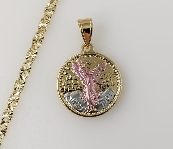 Plated Tri-Color Mexican Centenario 4mm Star Chain Necklace