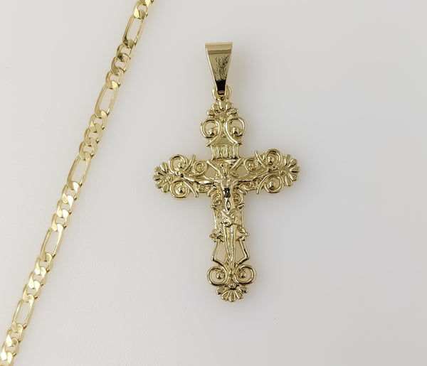 Plated Cross 3mm Figaro Chain Necklace