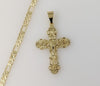 Plated Cross 4mm 14K Diamond Cut Figaro Chain Necklace