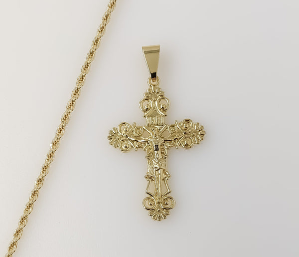 Plated Cross 2mm Rope/Braided Chain Necklace