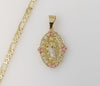 Plated Tri-Color Saint Jude 4mm 14K Diamond Cut Figaro Chain Necklace
