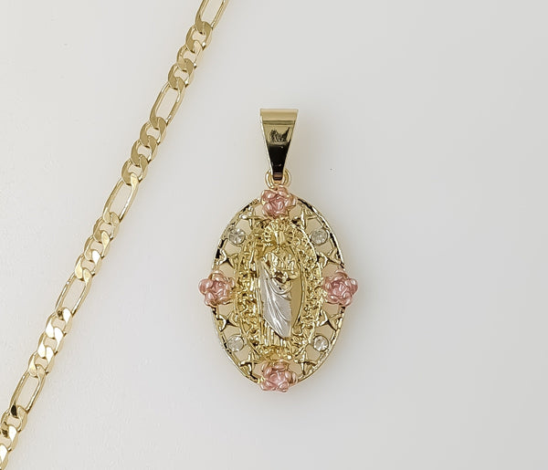 Plated Tri-Color Saint Jude 3mm Figaro Chain Necklace