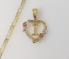 Plated Tri-Color Heart Letter "I" 4mm 14K Diamond Cut Figaro Chain Necklace