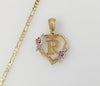 Plated Tri-Color Heart Letter "R" 3mm Figaro Chain Necklace