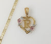 Plated Tri-Color Heart Letter "R" 4mm 14K Diamond Cut Figaro Chain Necklace